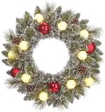 Black Box Trees Kaprun Kerstkrans met LED Verlichting - Kerst Krans Ø45 cm met Kerstversiering en Dennenappels - Groen Frosted, Rood