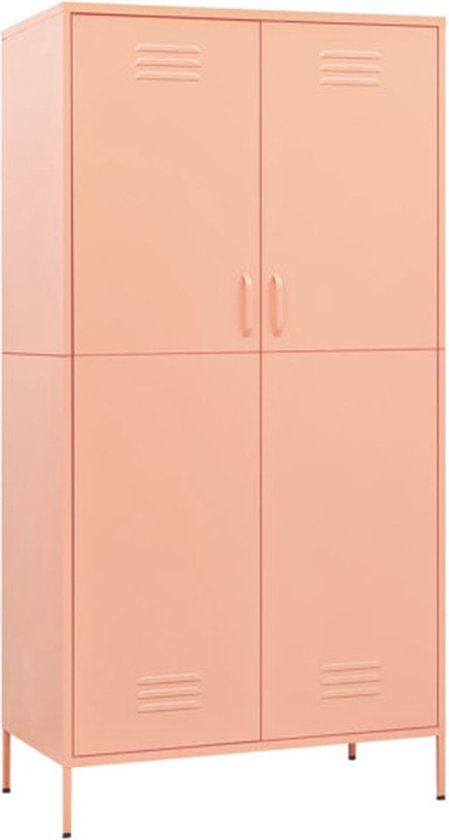vidaXL Kledingkast - 90x50x180 cm - Staal - Roze