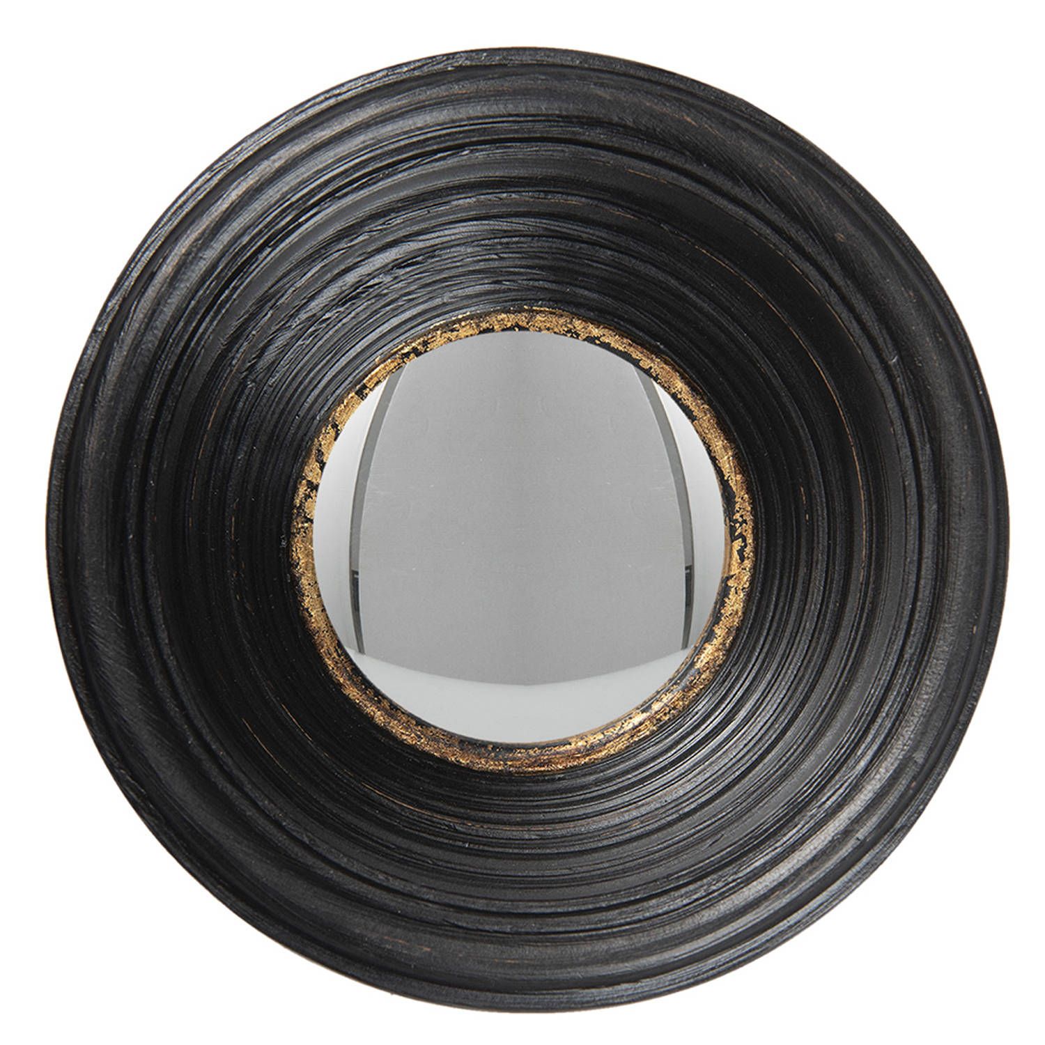 Clayre & Eef Wandspiegel - ø 19 cm - Zwart - Kunstleer - Rond