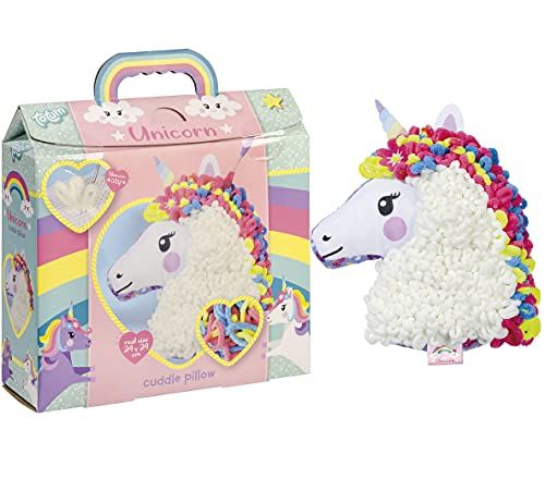 Totum Eenhoorn knuffelkussen knutselset - regenboog-eenhoorn-kussen om zelf te maken met zacht garen en haaknaald, cadeau voor kinderen