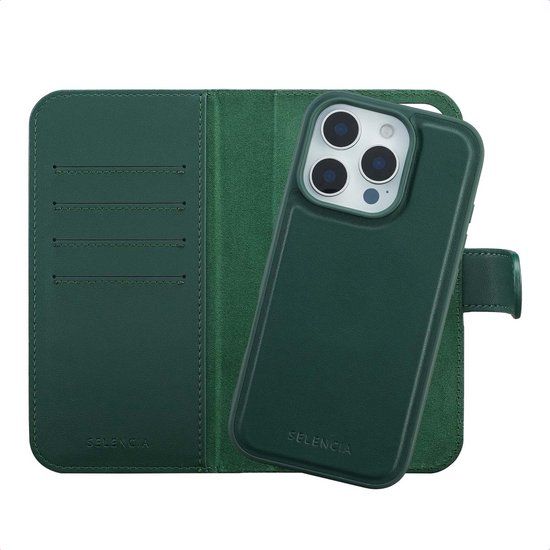 Selencia Hoesje - Geschikt voor Apple iPhone 16 Pro - Olyn Uitneembare Bookcase geschikt voor MagSafe - Groen
