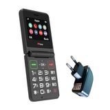 Opvouwbare TTfone TT660 Opvouwbare mobiele telefoon voor senioren, grote knoppen, noodhulpfunctie, lange batterijduur, zwart (met netlader)