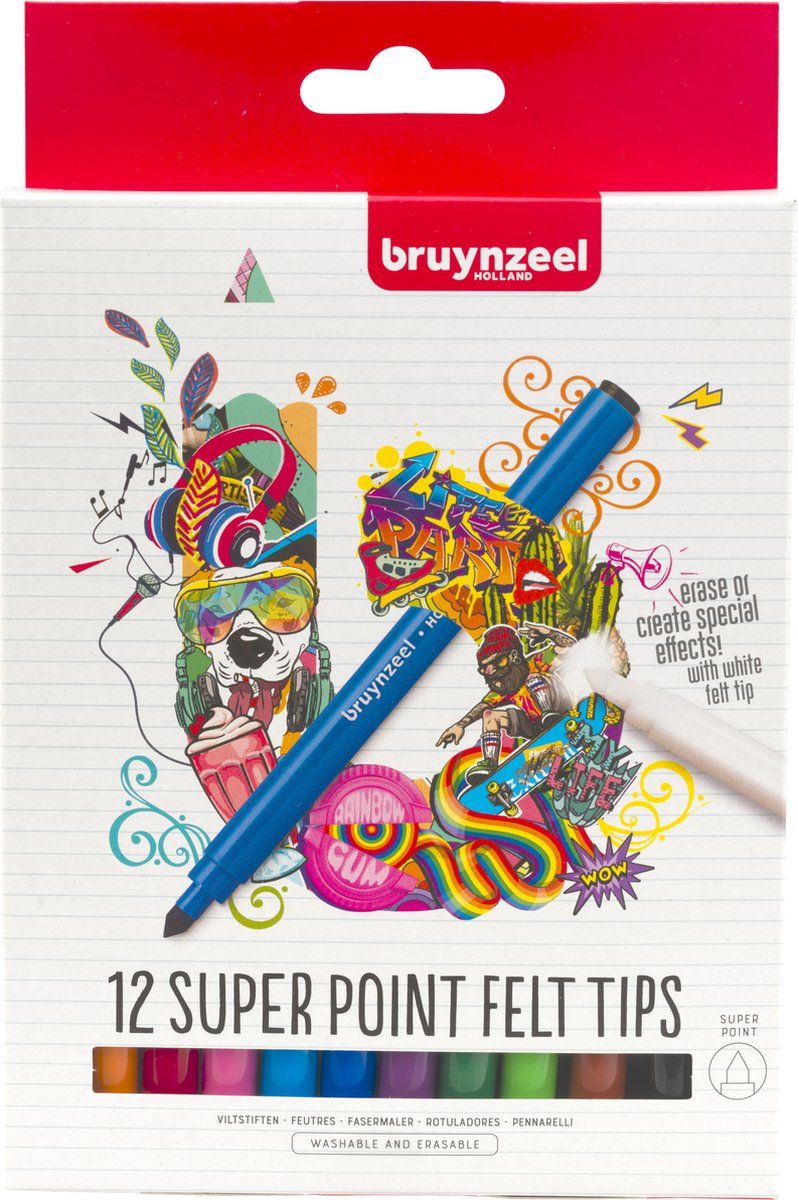 Bruynzeel Super Point viltstiftenset - 12 kleuren - 8712079476212