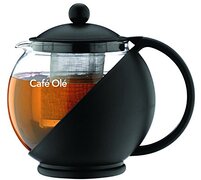 Café Ole Café Olé Everyday Ronde Theepot Zetgroep Mand Glazen Theepot Losbladig 700 ml/24 oz, Zwart, 700ml / 0.7L