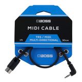 BOSS BMIDI-1-35 - 1ft / 30cm - Ruimtebesparende 3,5 mm TRS naar multidirectionele 5-pins MIDI-kabel - biedt eersteklas connectiviteit voor BOSS pedalen