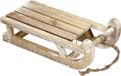 ECD Germany Traîneau décoratif en bois avec 25 LED blanc chaud, 31,5x14,5x10,5 cm, brun-naturel, fonctionne sur piles, minuterie 6 heures, câble, décoration de Noël Traîneau décoratif en bois