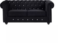 Vente-unique Tweezitsbank van zwart velours en knopen met kristaleffect CHESTERFIELD