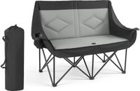 Vevor Campingstoel voor 2 personen, Opklapbare Stoel, Draagvermogen 300kg, Visstoel met 2 Bekerhouders, Wijnglashouders, Tijdschriftenhouders en Draagtassen, 1 Stuk, Grijs