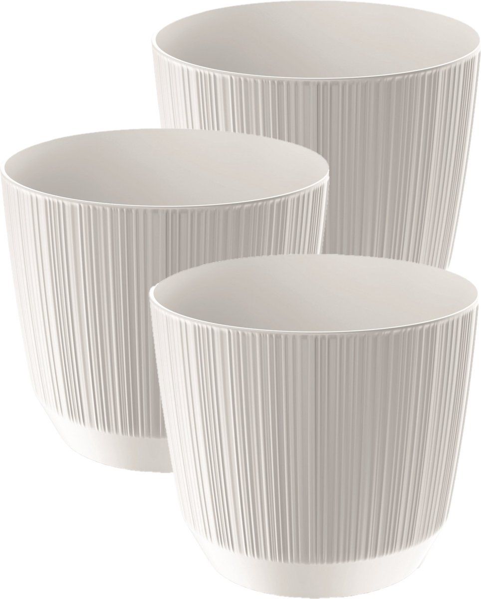 Prosperplast CARF-STRIPE Plantenpot - Ø 19.5 cm - Parel Wit - Set van 3