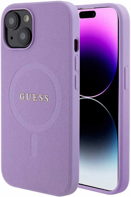 Guess Saffiano Back Case (MagSafe Compatible) - Geschikt voor Apple iPhone 15 Plus (6.7") - Paars