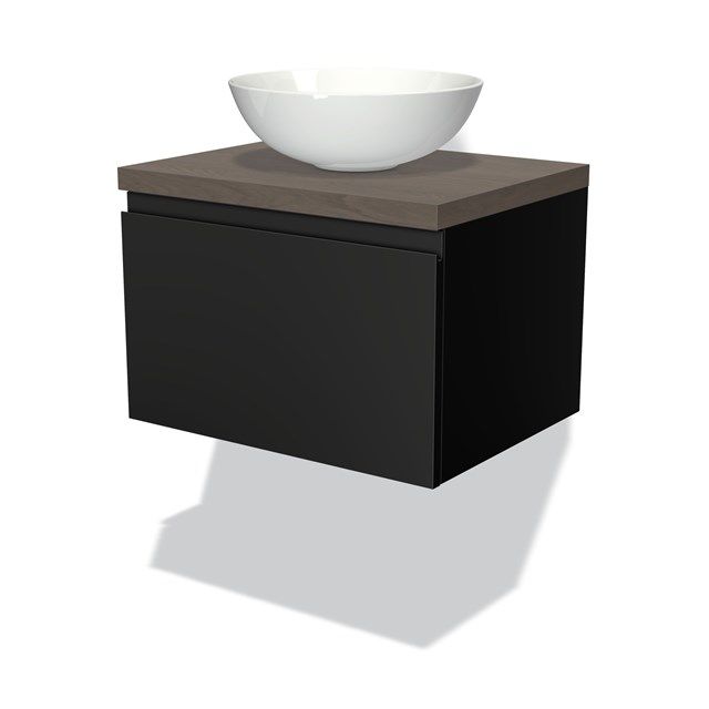 Maxaro Badkamermeubel Modulo Plato 60cm Mat Zwart 1 Lade Greeploos Donkerbruin Eiken