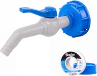 Bradas Set – Robinet PP blanc avec adaptateur IBC S60x6 pour tuyau de 19 mm – Ruban PTFE inclus