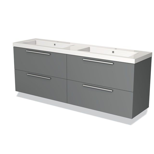 Maxaro Badkamermeubel 180cm Modulo Middengrijs 4 Lades Vlak Wastafel Mineraalmarmer