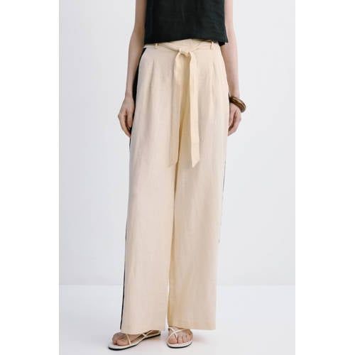 Mango wide leg high waist broek met linnen ecru