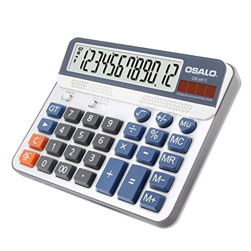 OSALO OS-6815 Rekenmachine, grote 12-cijferige lcd-display, op zonne-energie