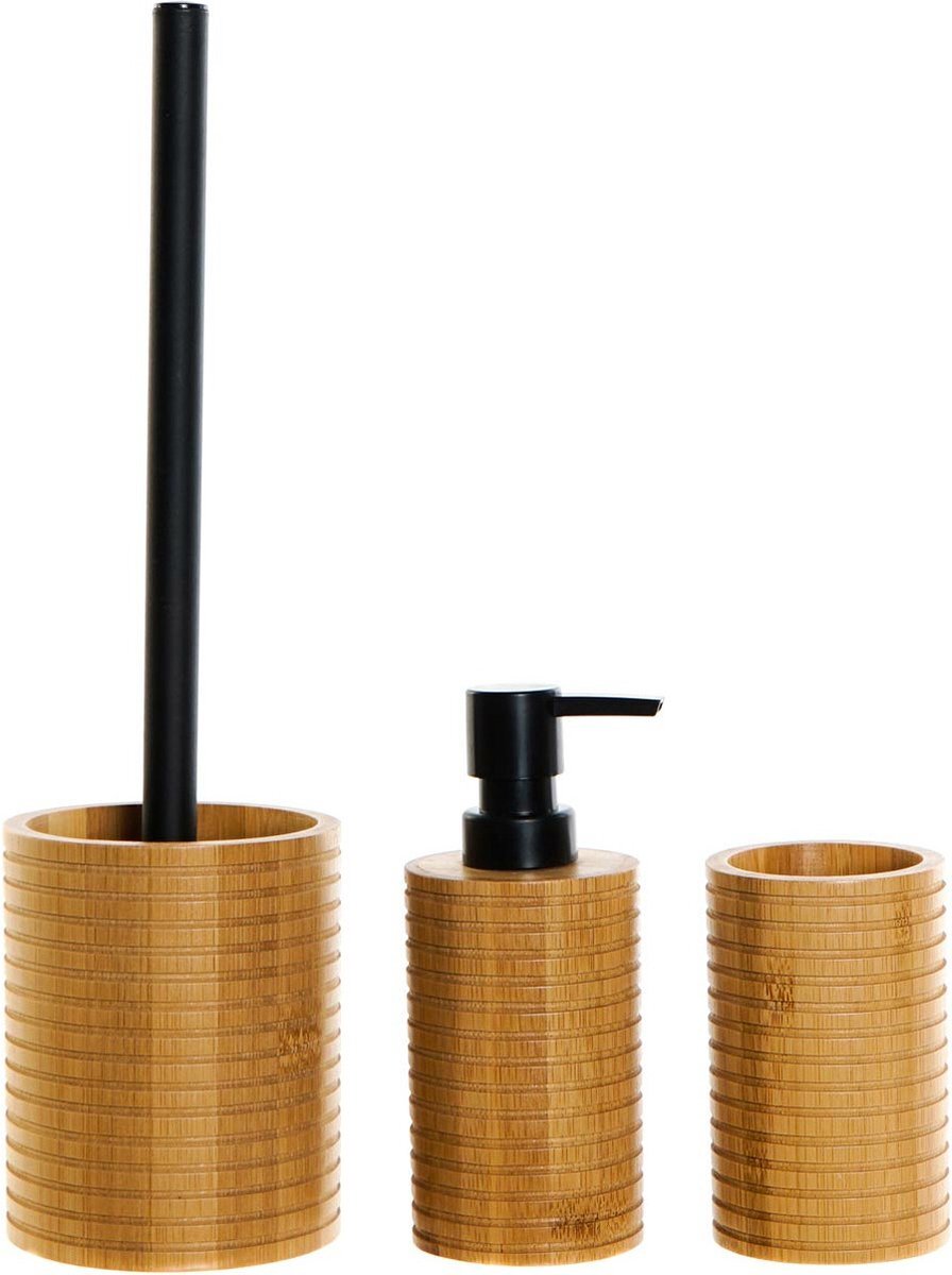Items - WC/Toiletborstel met zeeppompje/beker - naturel/zwart - bamboe