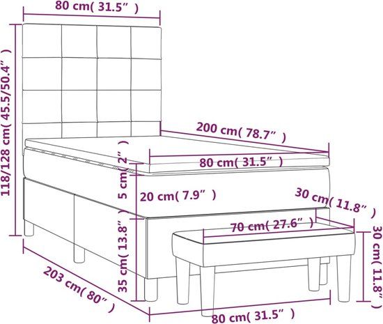 vidaXL Boxspring met matras, stof, lichtgrijs, 80x200 cm
