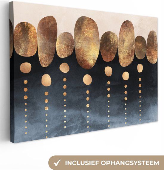 OneMillionCanvasses Canvas Schilderij 150x100 cm - Abstract Goud - Wanddecoratie