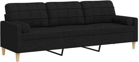vidaXL 3-zitsbank met sierkussens 210 cm stof zwart