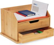 Merkloos Relaxdays Bureau-organizer met 2 laden, van natuurlijk bamboe, 24 x 36 x 28 cm