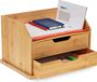 Merkloos Relaxdays Bureau-organizer met 2 laden, van natuurlijk bamboe, 24 x 36 x 28 cm