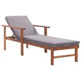 VidaXL Ligbed met kussen, poly rattan en massief acaciahout, grijs