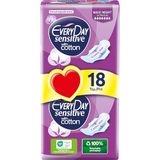 EveryDay Sensitive Cotton Ultra Absorbent Night Pads with Wings 18 Units