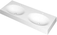 Wastafel INK Smooth Wastafel Polystone Dubbel met 2 Kraangaten - 1200x450x90 mm - Mat Wit