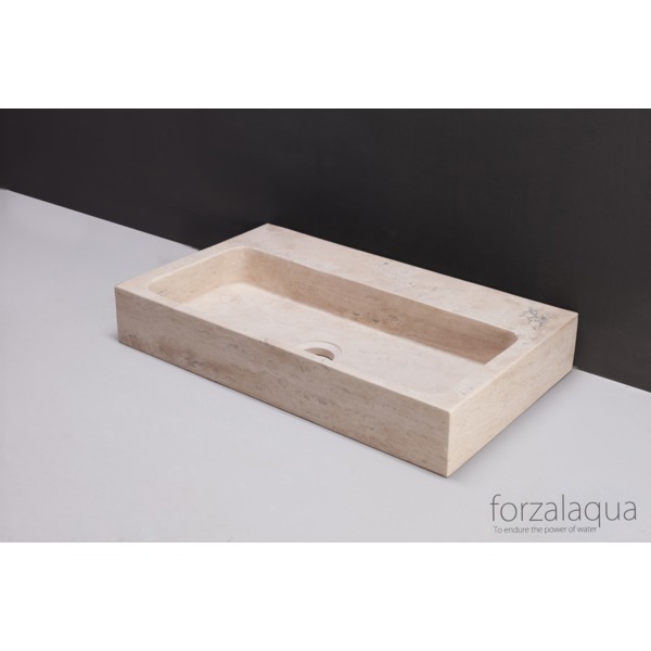 Forzalaqua Taranto wastafel 50x30x8cm RECHTHOEK 1 wasbak Travertin gezoet beige 100065