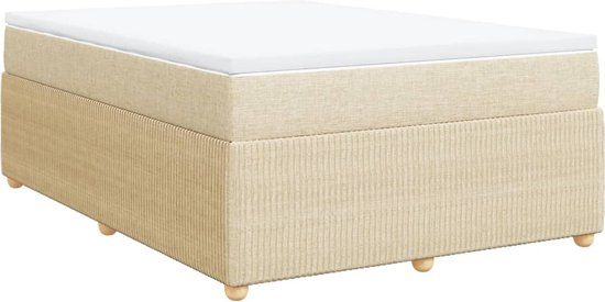 vidaXL Boxspring met matras stof crèmekleurig 140x200 cm