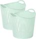 Plasticforte Gevlochten wasmand/opbergmand - 2x - flexibel - lichtgroen - 27 liter - rond - kunststof - 40 x 37 cm