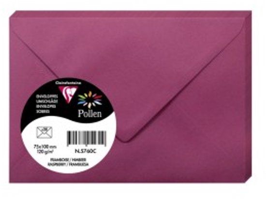 Clairefontaine 5760C, verpakking met 20 enveloppen, formaat 7,5 x 10 cm, 120 g/m², kleur: framboos, uitnodiging voor evenementen en overeenkomst, Pollen-serie, glad papier van hoge kwaliteit