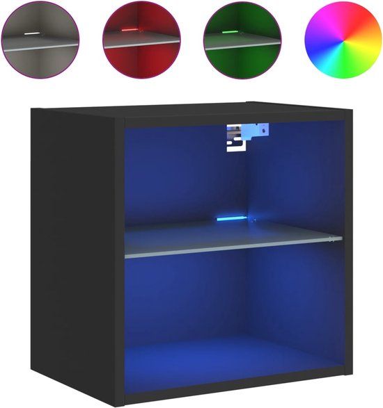 vidaXL Nachtkastje met LED's wandgemonteerd zwart