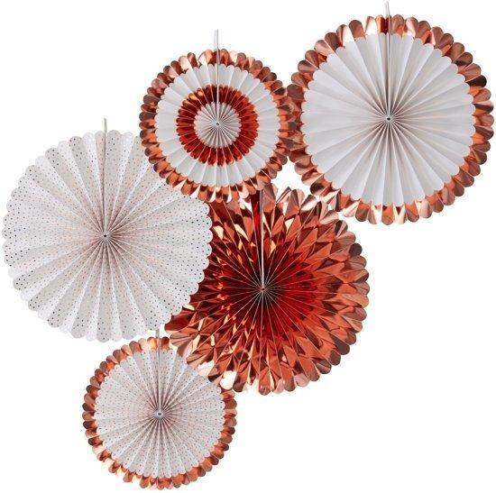 Ginger ray 5 stuks metallic rosÃ©gouden rozet decoraties Papieren Waaiers Paper Fans Pick & Mix Rose Gold