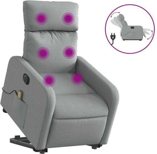 vidaXL Sta-op-massagestoel elektrisch verstelbaar stof lichtgrijs