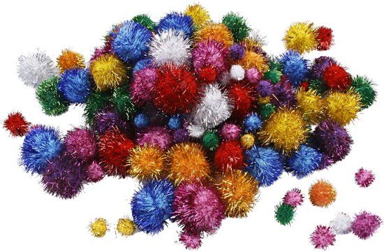 creotime Glitter Pom-poms, d: 15-40 mm, kleuren assorti, 75 assorti