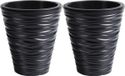 Prosperplast Plantenpot/bloempot Sand Dunes - 2x - buiten/binnen - kunststof - antraciet - D35 x H38 cm - met binnenpot