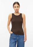 s.Oliver T-shirt Femme Marron foncé Coton Col rond Manches courtes Coupe ajustée Extra court