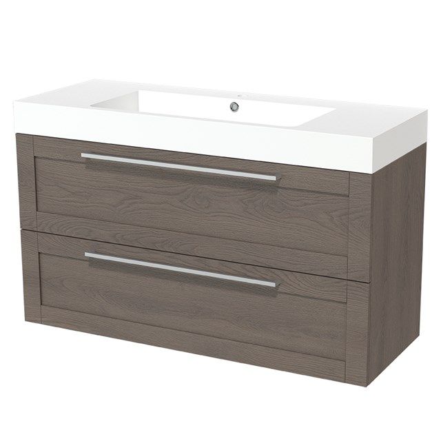 Maxaro Badkamermeubel 120cm Modulo Donkerbruin Eiken 2 lades Mineraalmarmer