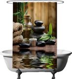 Ulticool Douchegordijn - Zen Spa Meditatie Rust - 120 x 180 cm - met 8 ringen - Anti Schimmel - Waterdicht & Wasbaar - Semi Transparant - Groen