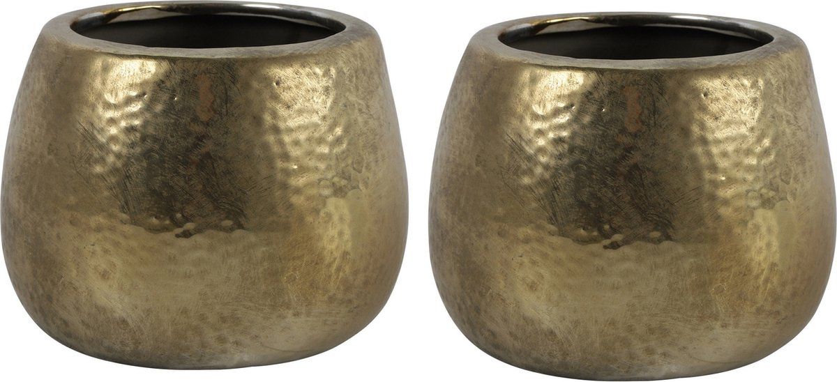 Countryfield Bloemen/plantenpot Oro - terracotta - goud kleurig - D16 x H11.5 cm - 2 stuks