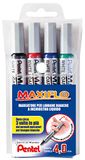 Pentel MWL5S Maxiflo Whiteboard-marker, 4,0 mm, 4 stuks, zwart/rood/blauw/groen