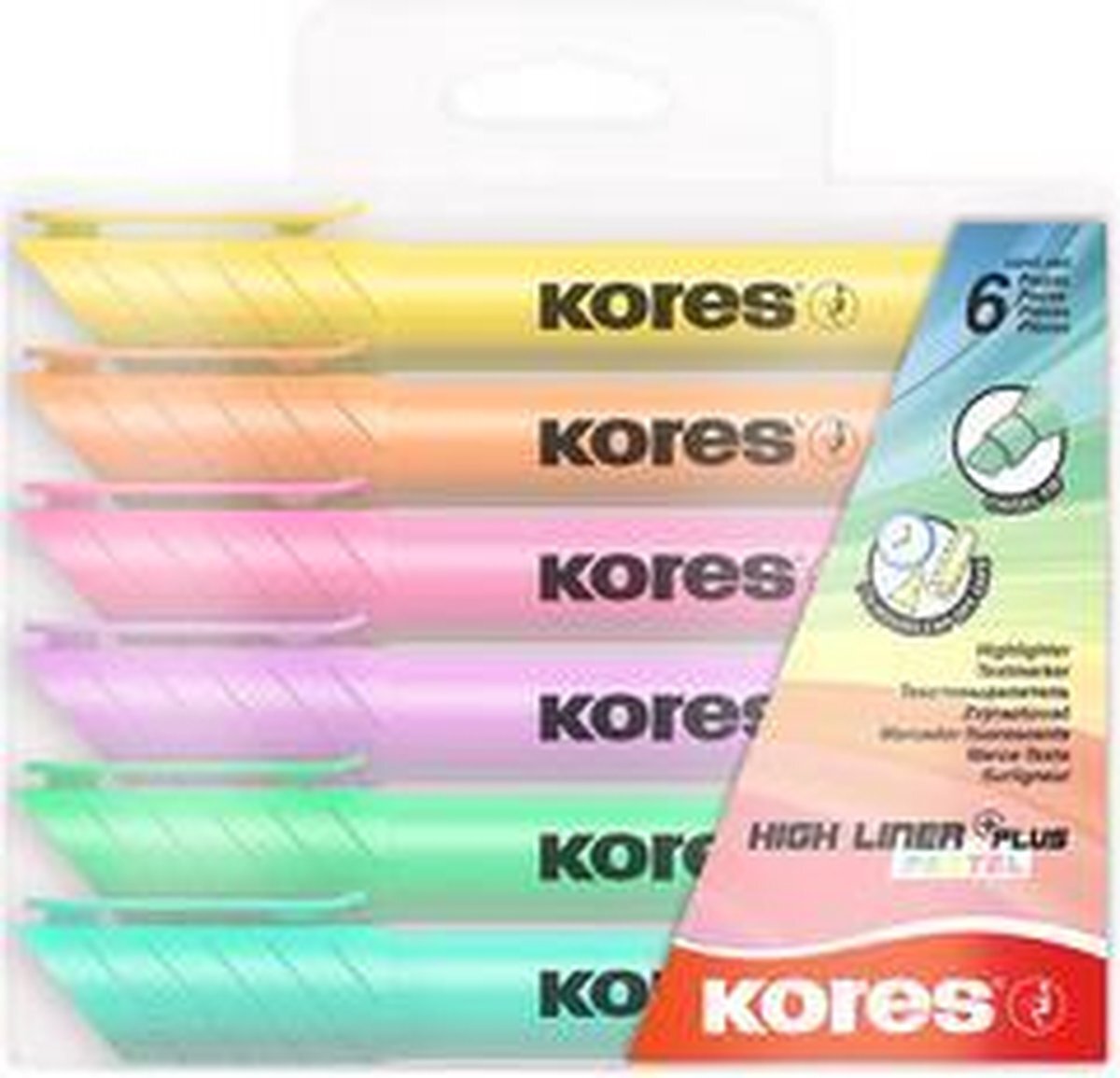 KORES High Liner Plus - Highlighter - Markeerstift - Pastel - etui 6 kleuren