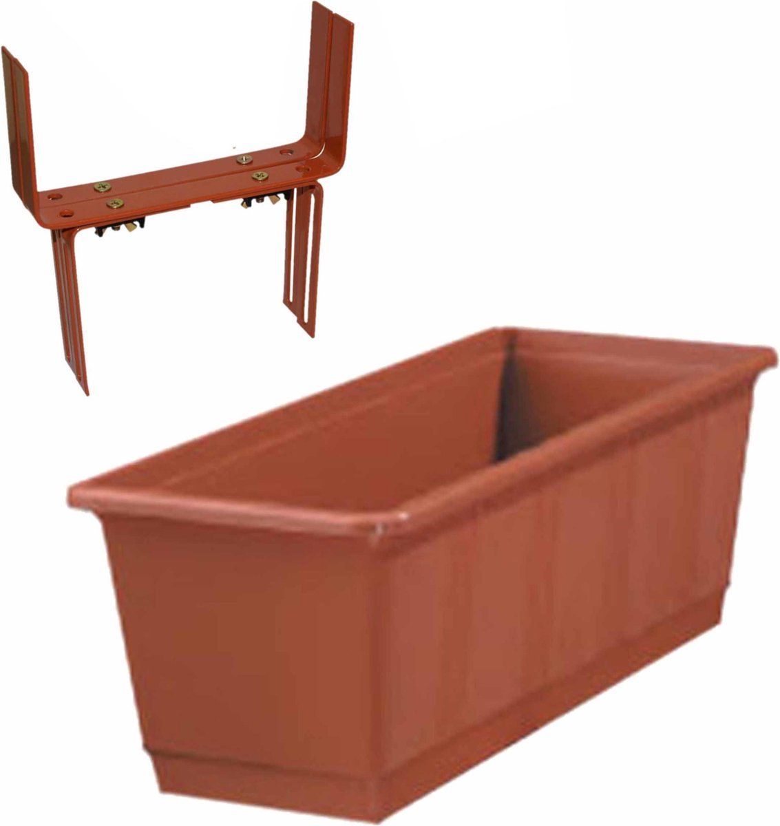 Geli Kunststof plantenbak terracotta rechthoekig 40 cm met 2 verstelbare balkon/muurbeugels