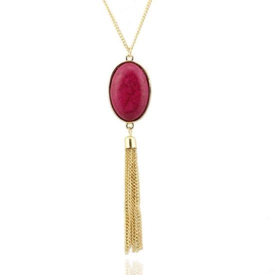 Deja Jewels Halsketting Ovale Natuursteen - Roze