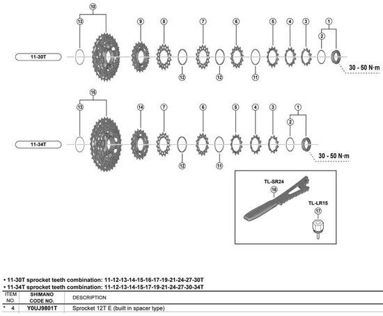 Shimano CS-R8101 12-speed Cassette Sprocket Silver 12t