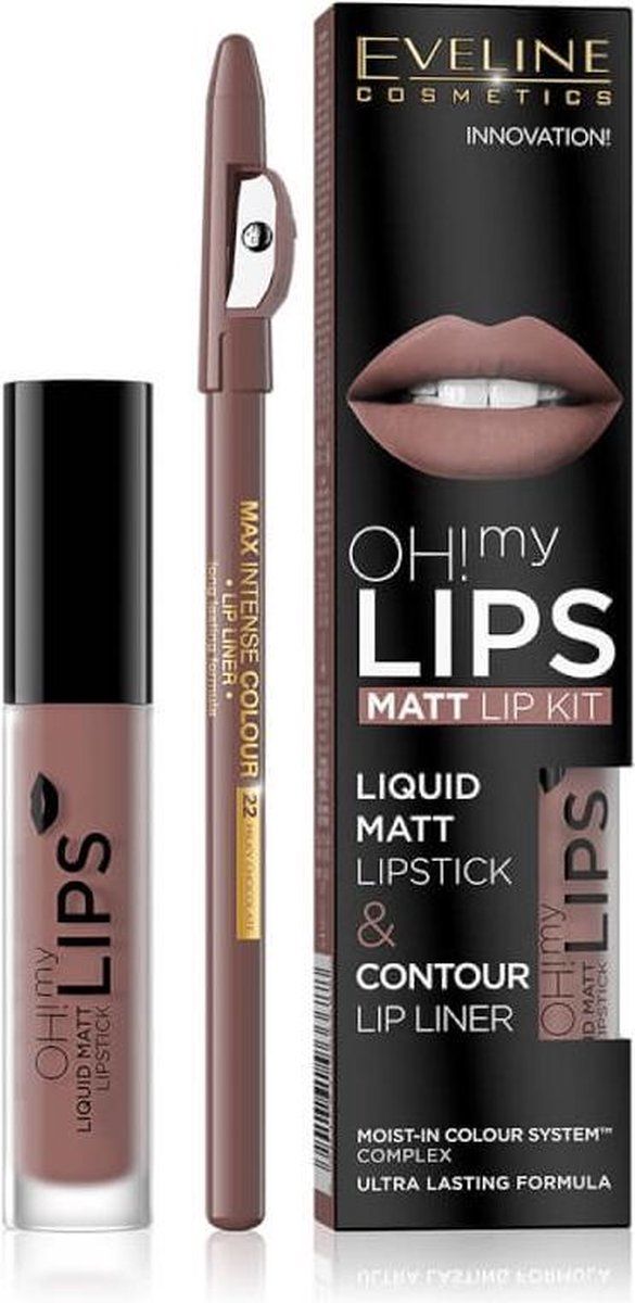 Eveline Cosmetics Oh My Lips Liquid Matt Lipstick & Lip Liner - No. 02 Milky Chocolate