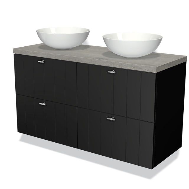 Maxaro Badkamermeubel Modulo Plato 120cm Mat Zwart 4 Lades Lamel Grijs Eiken