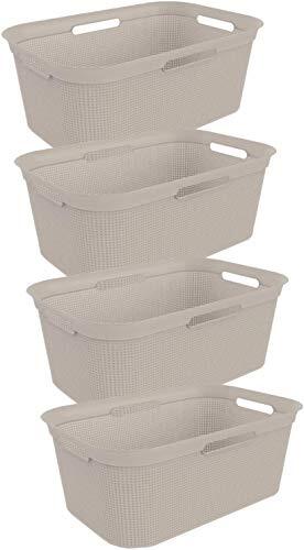 Rotho Babydesign Brisen, Set van 4 wasmanden 40l, Kunststof (PP) BPA-vrij, beige, 4 x 40l (59,6 x 39,6 x 31,3 cm)