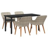 vidaXL Tuin Eettafel Set 5-delig Lichtgrijs Polyrattan